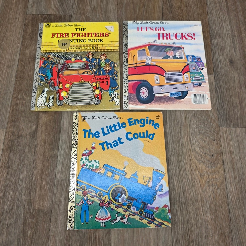 Vintage Little Golden Books Lot 3 Little Engine That Could Trucks Fire Fighters